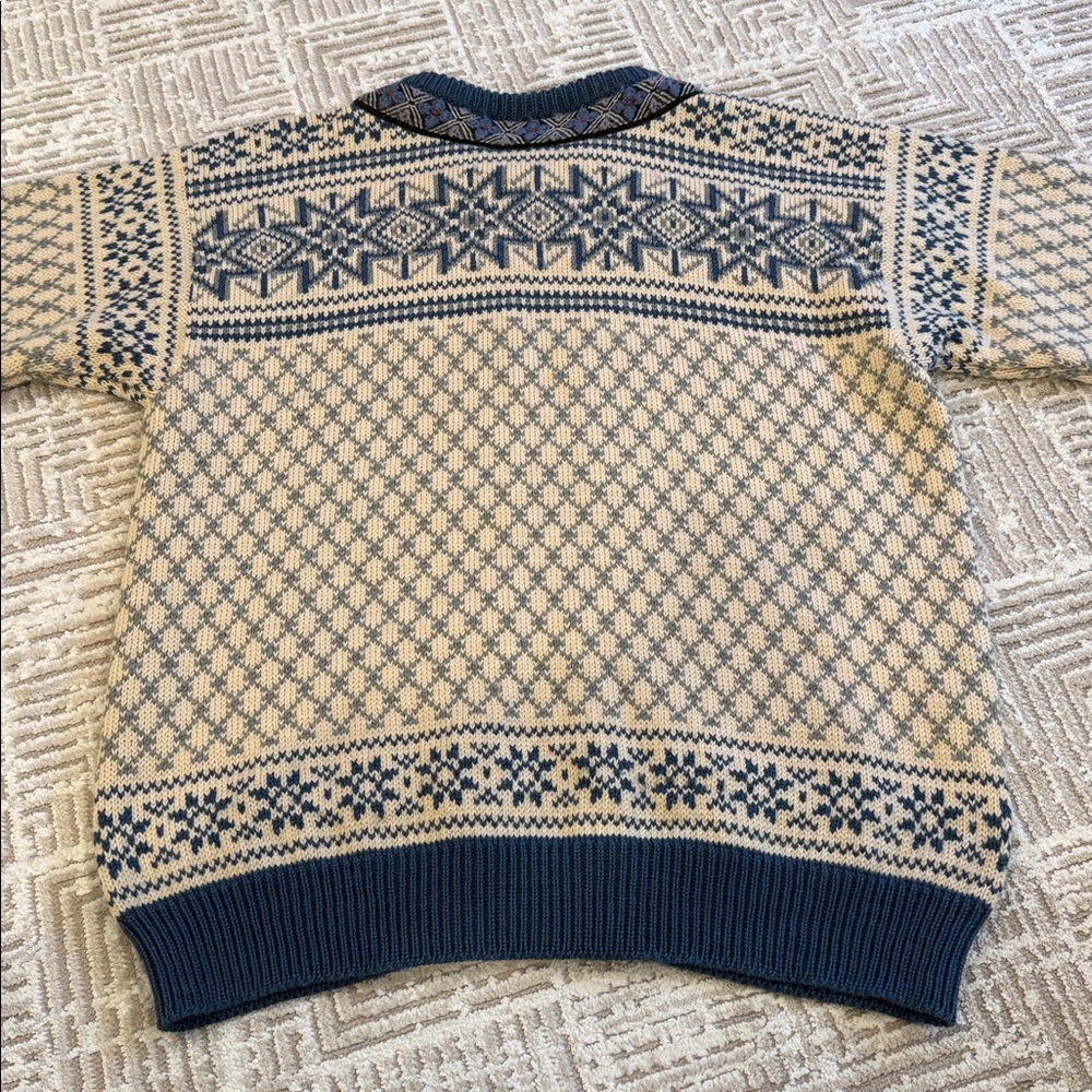 Vintage Dale of Norway Wool Knit Clasp Cardigan Nordic Fair Isle Blue Sweater - Picture 2 of 7